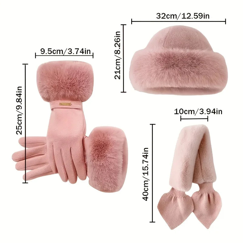 3-piece Women's Winter Warm Gloves, Scarf, and Hat,