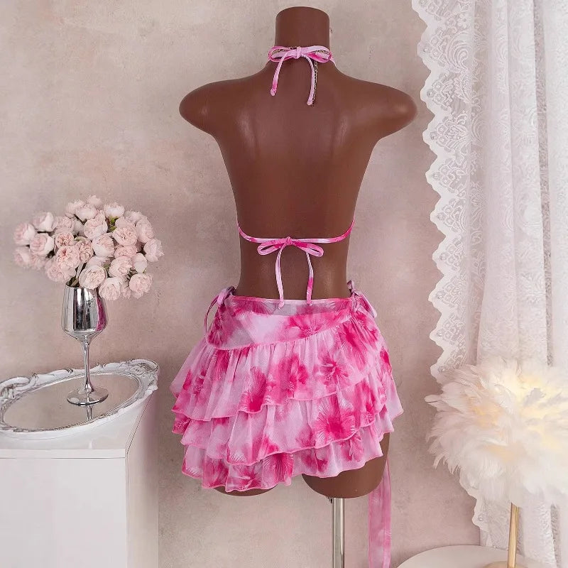 Gorgeous Bikini Set With Ruffle Skirt (Three Piece Sets)