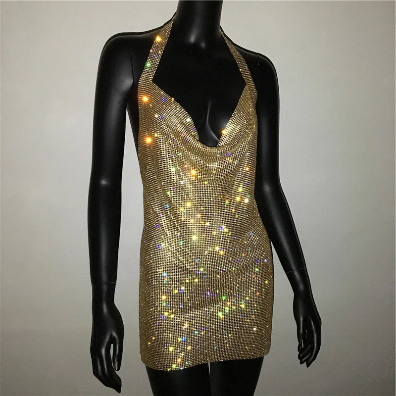 Exquisite Bling Rhinestone Backless Dress