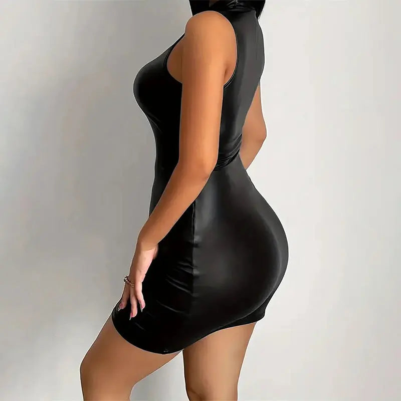 Solid Elastic Black Dress