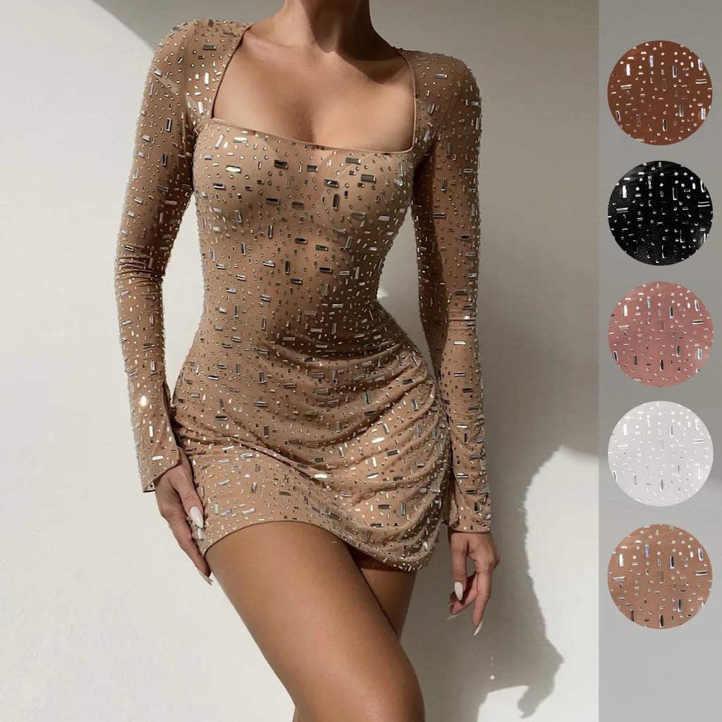 Long Sleeve Rhinestone Dress