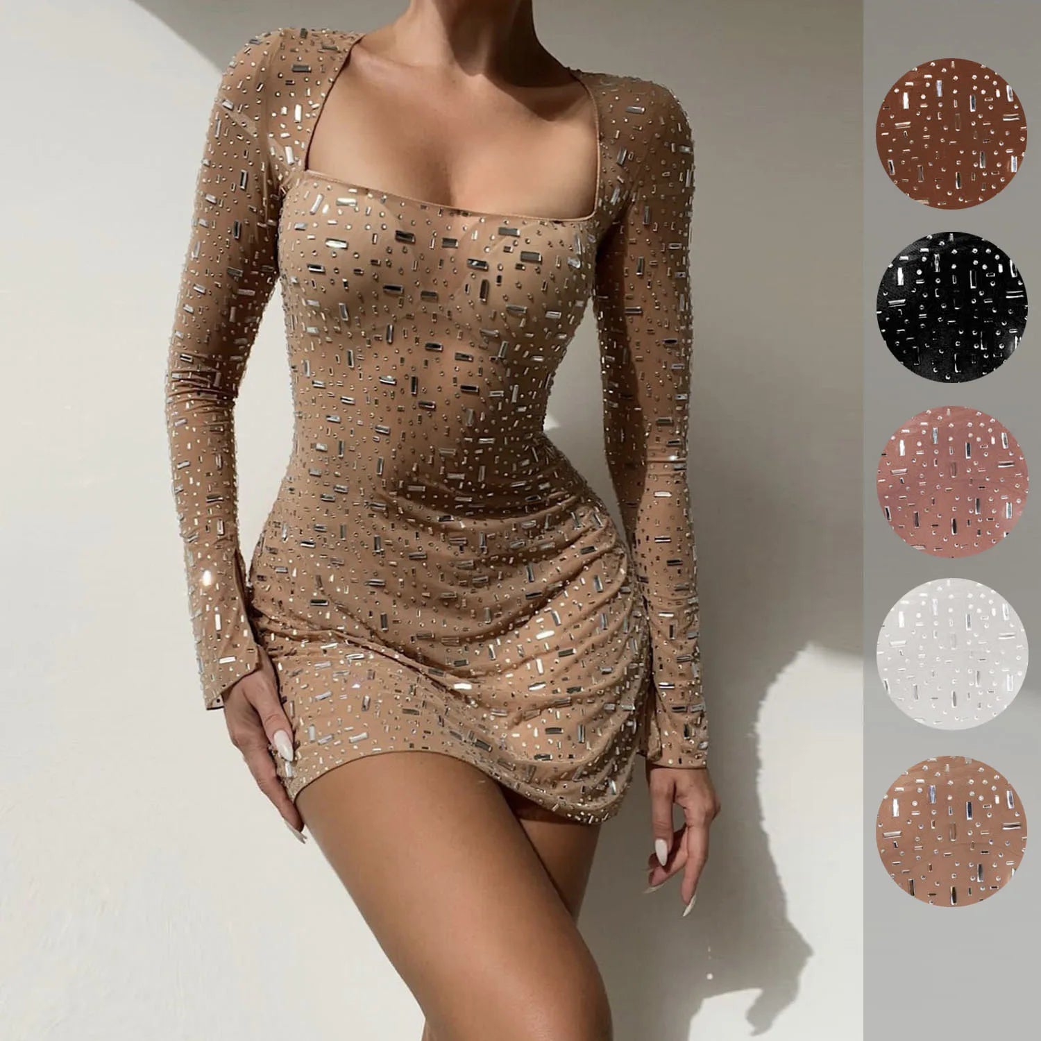 Long Sleeve Rhinestone Dress