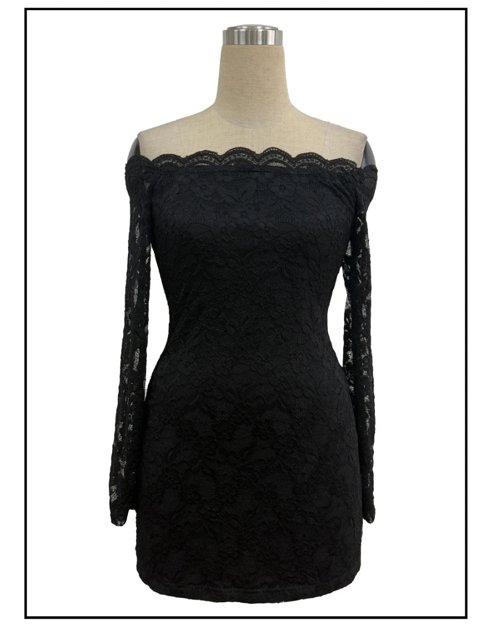Elegant Off Shoulder Black Lace Dress