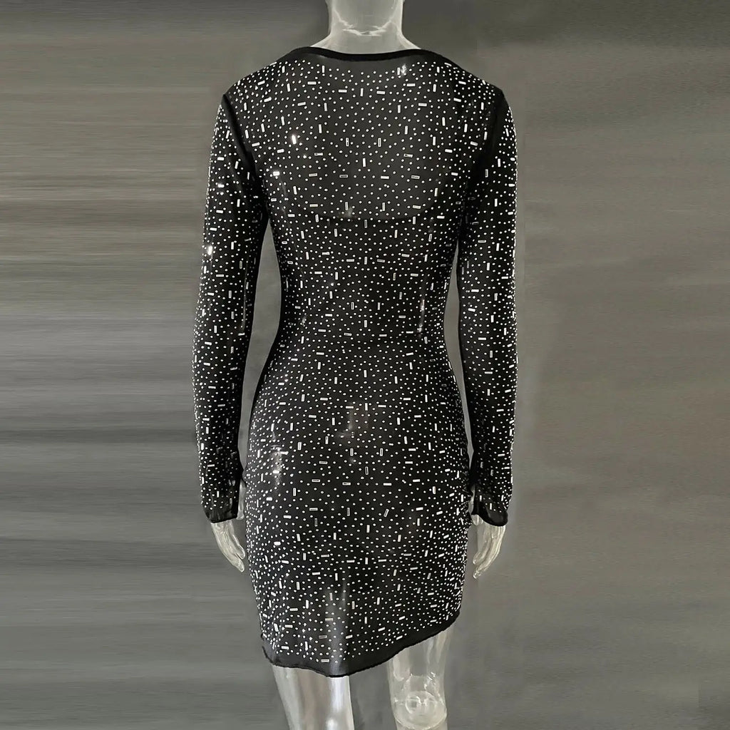 Long Sleeve Rhinestone Dress
