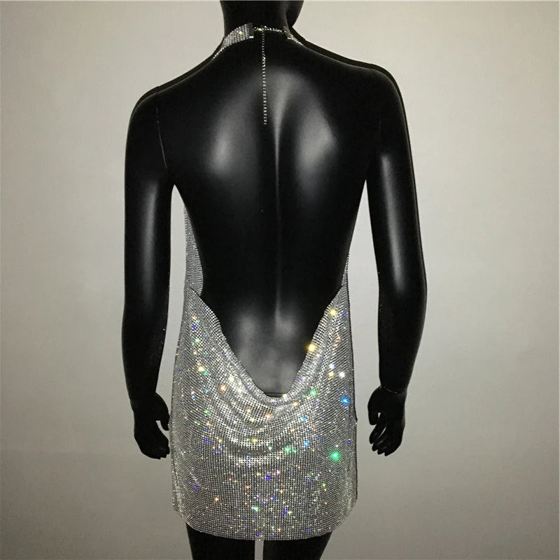 Exquisite Bling Rhinestone Backless Dress