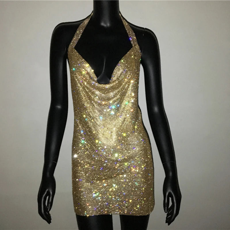 Exquisite Bling Rhinestone Backless Dress