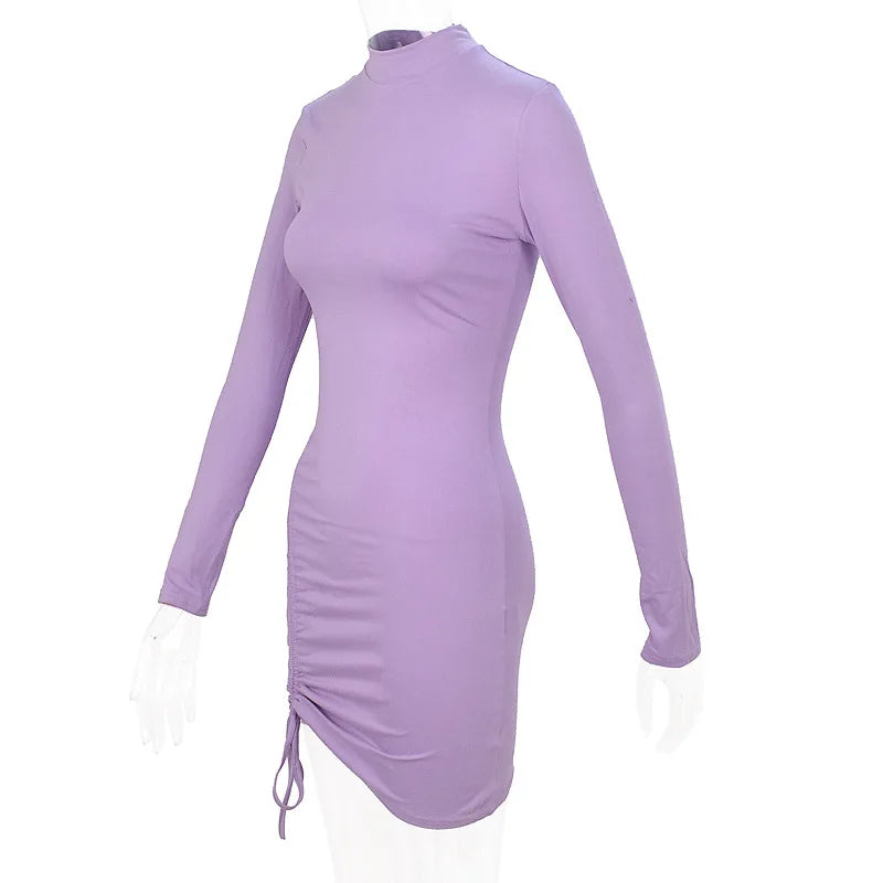 Fashionable High-Neck Long-Sleeved Dress