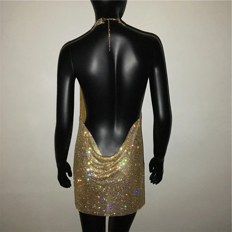 Exquisite Bling Rhinestone Backless Dress