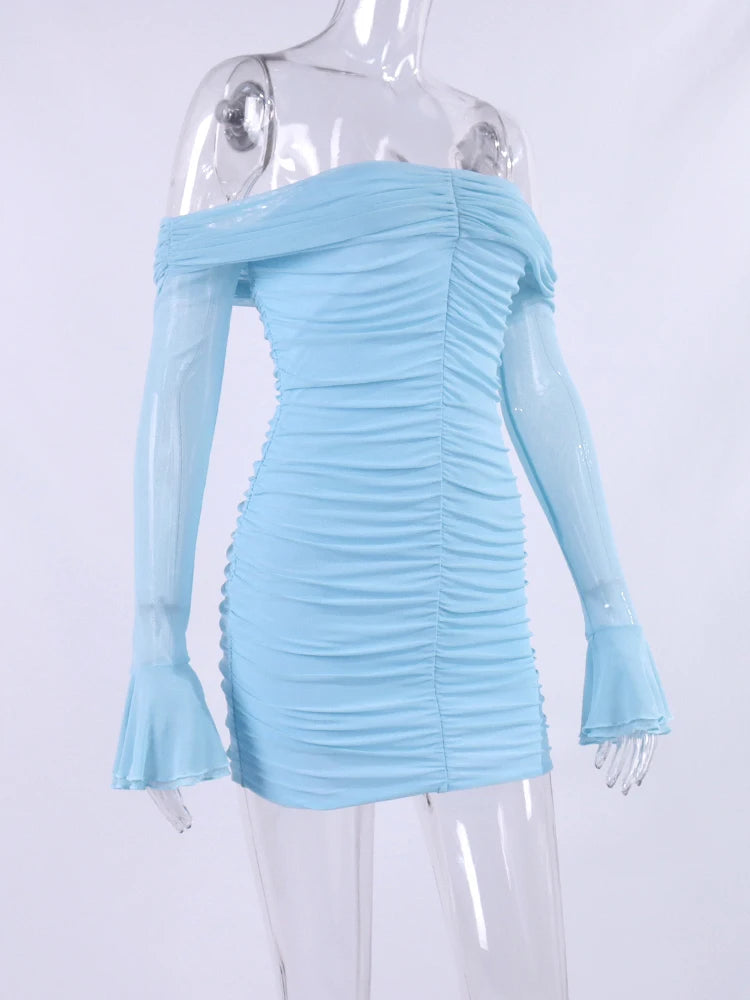Sexy Off Shoulder Mesh Mini Dress