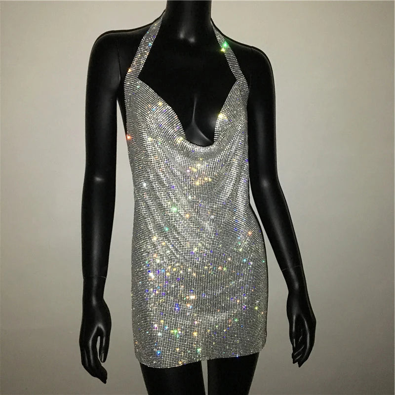 Exquisite Bling Rhinestone Backless Dress