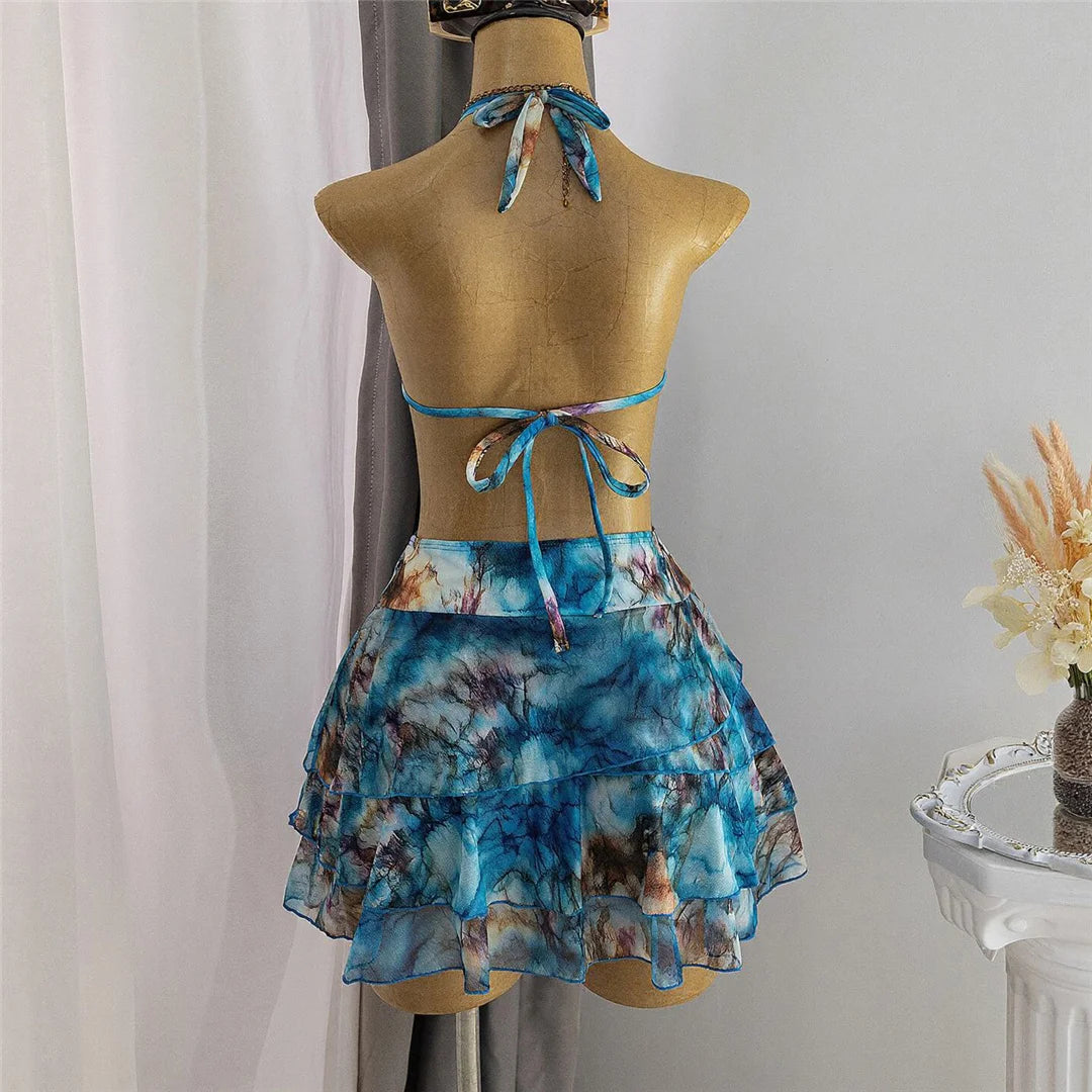 Gorgeous Blue Swimwear Three-pieces Bikini set