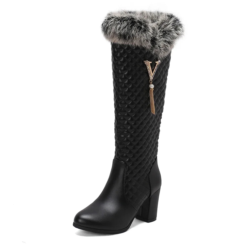 Winter Snow Faux Fur Boots With High Heels