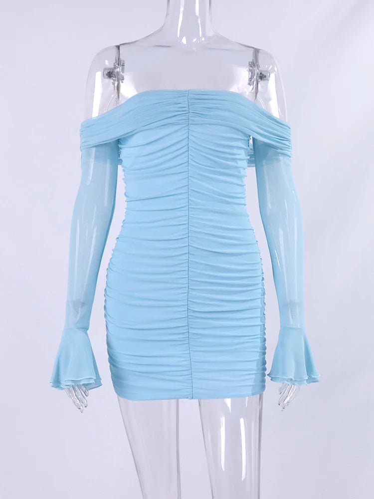 Sexy Off Shoulder Mesh Mini Dress