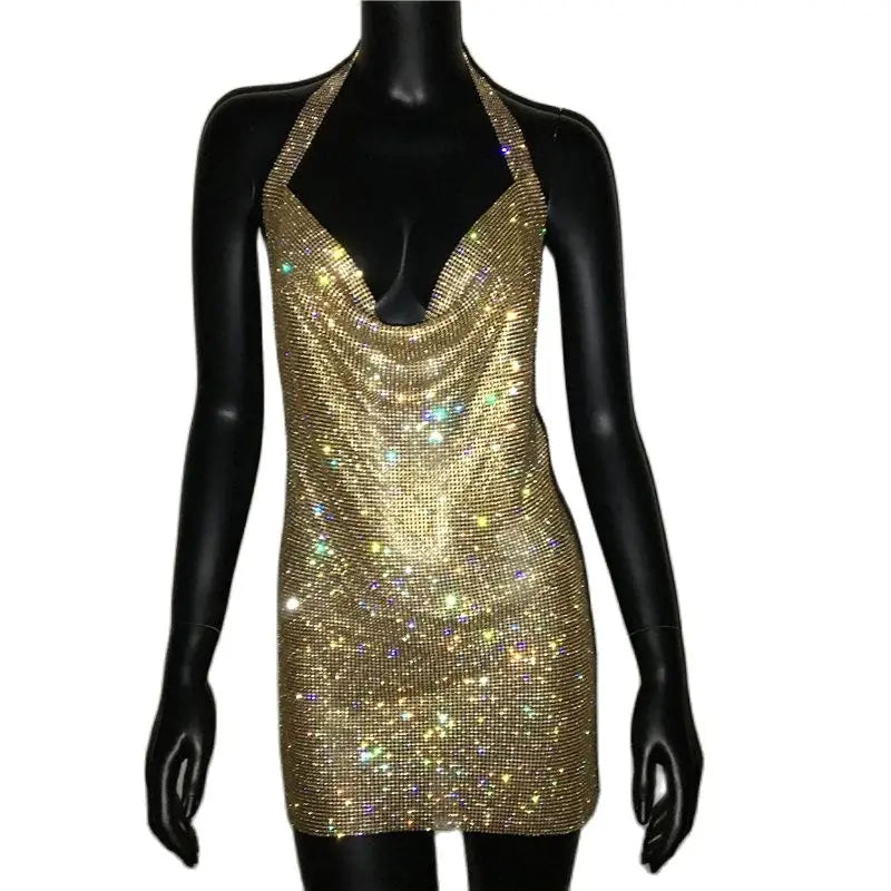 Exquisite Bling Rhinestone Backless Dress