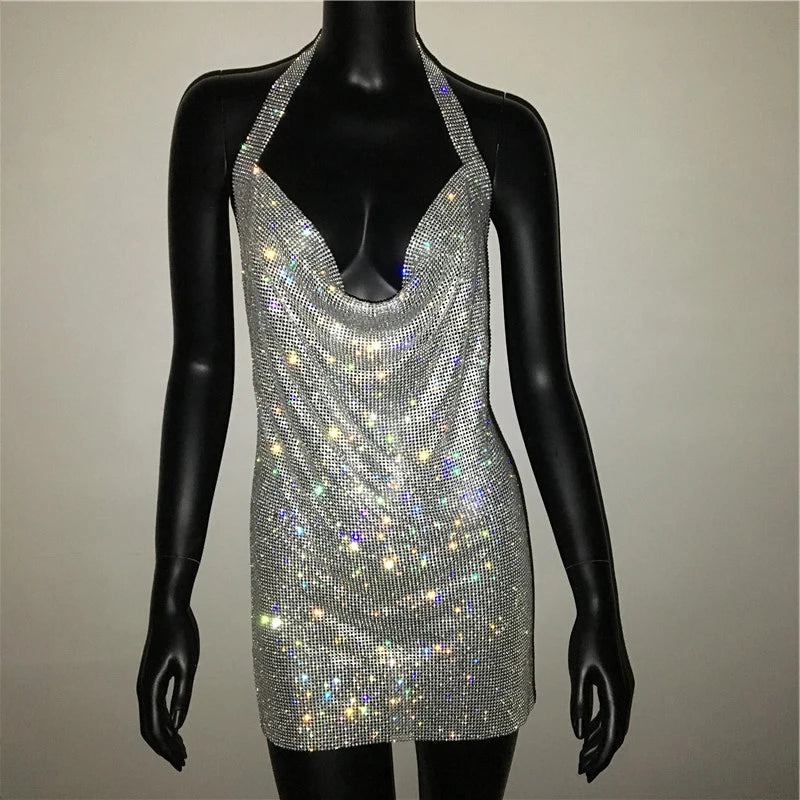 Exquisite Bling Rhinestone Backless Dress