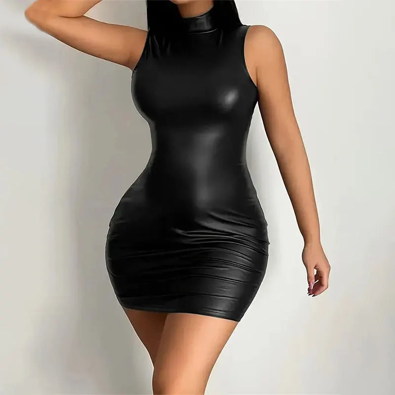 Solid Elastic Black Dress