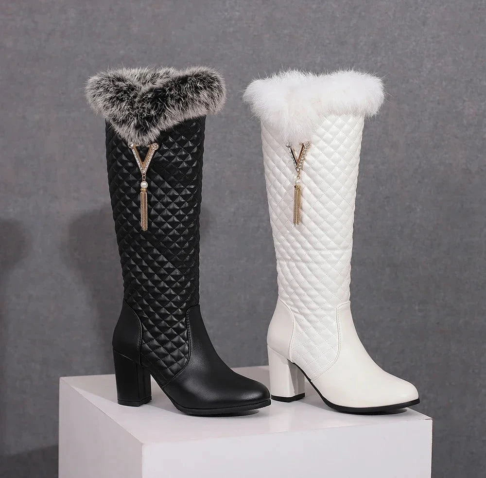 Winter Snow Faux Fur Boots With High Heels