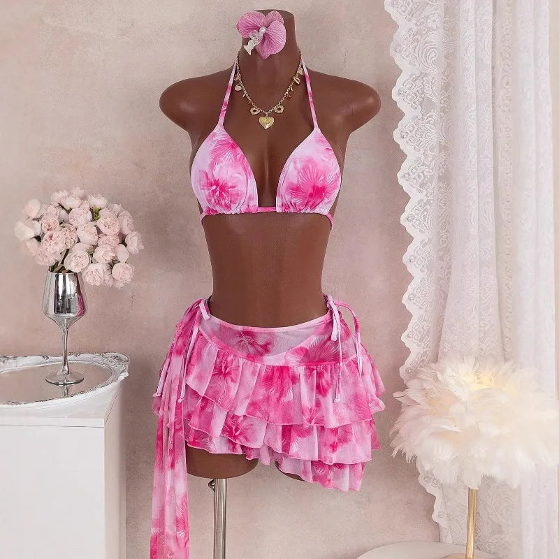 Gorgeous Bikini Set With Ruffle Skirt (Three Piece Sets)