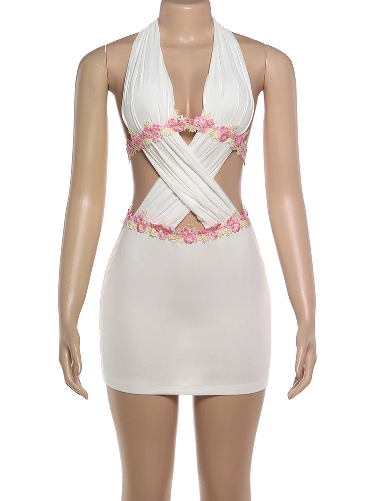 Crossed Flower Vacation Mini Dress