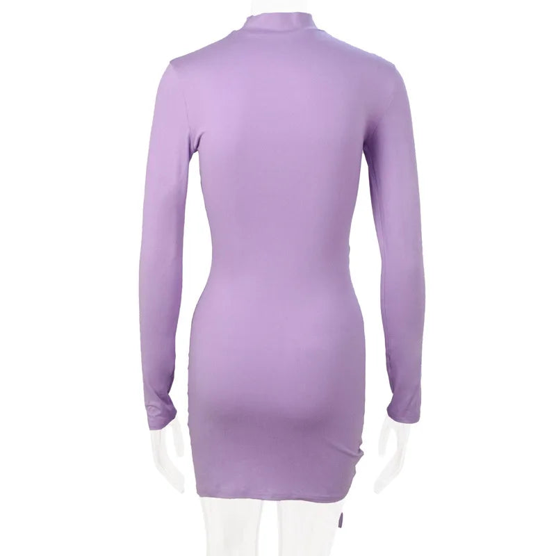 Fashionable High-Neck Long-Sleeved Dress