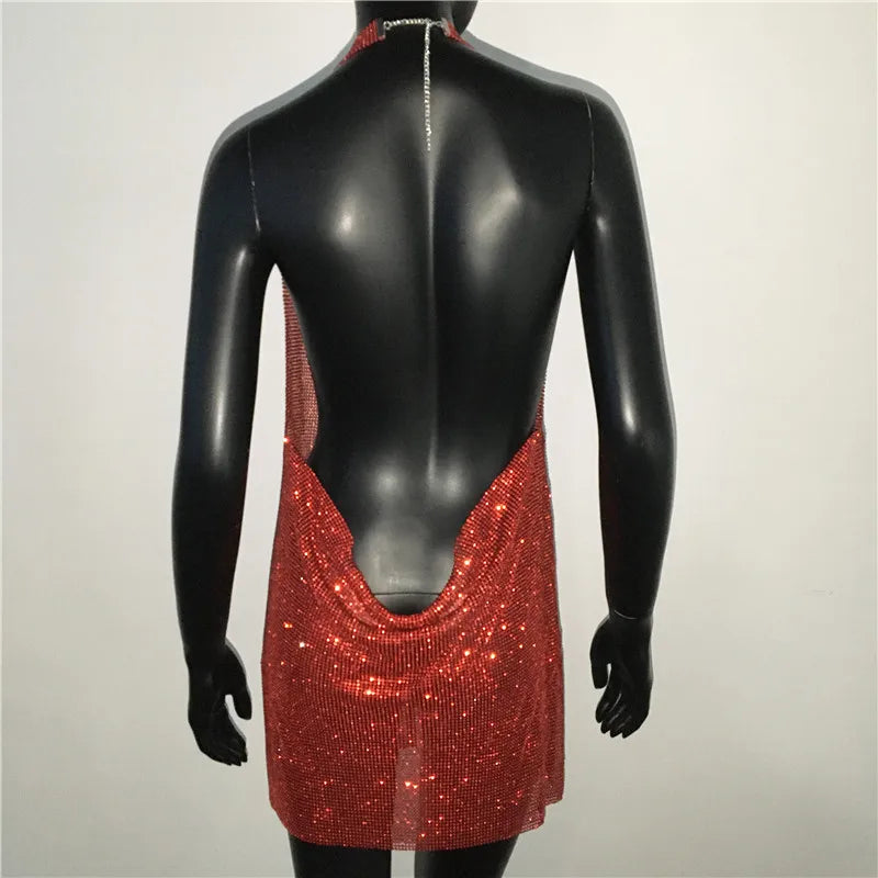 Exquisite Bling Rhinestone Backless Dress