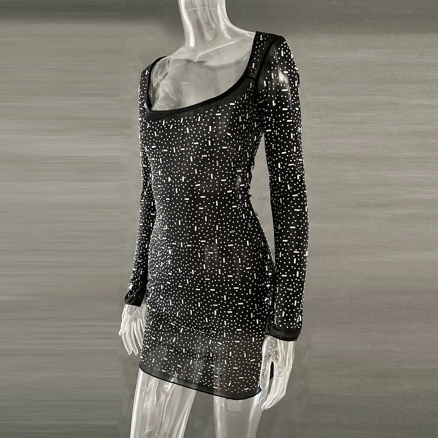 Long Sleeve Rhinestone Dress