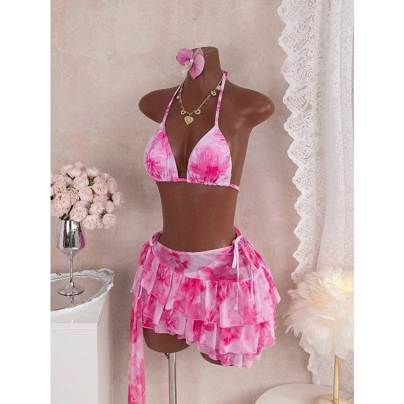 Gorgeous Bikini Set With Ruffle Skirt (Three Piece Sets)