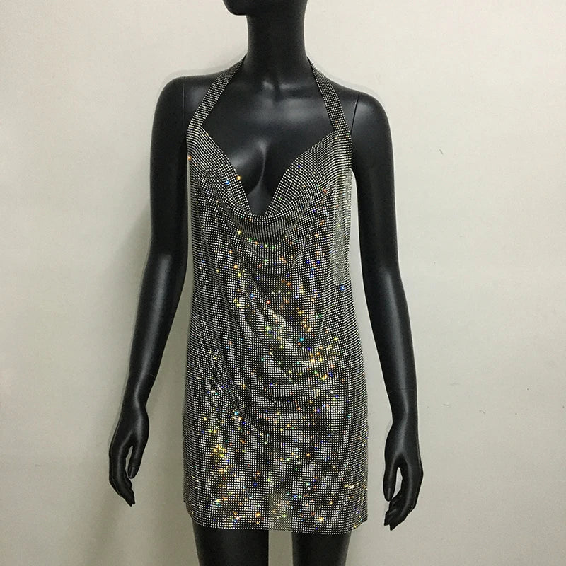 Exquisite Bling Rhinestone Backless Dress