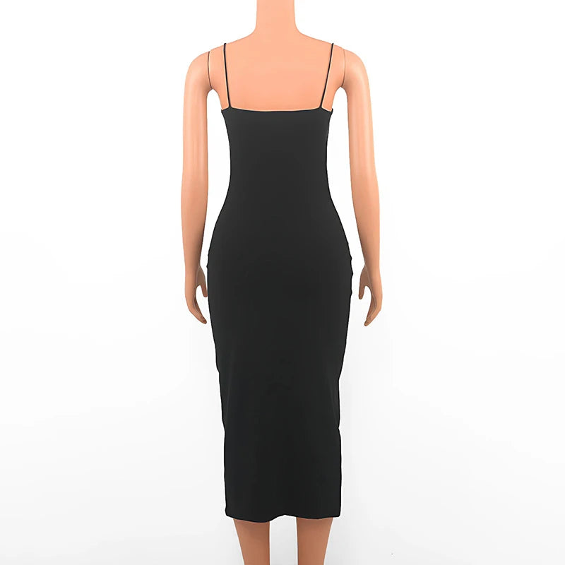 Long Solid Strap Dress Sexy