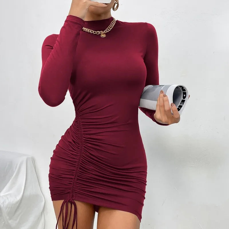 Fashionable High-Neck Long-Sleeved Dress