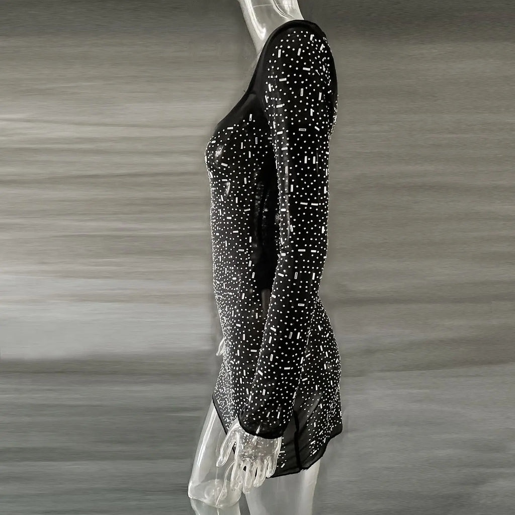 Long Sleeve Rhinestone Dress
