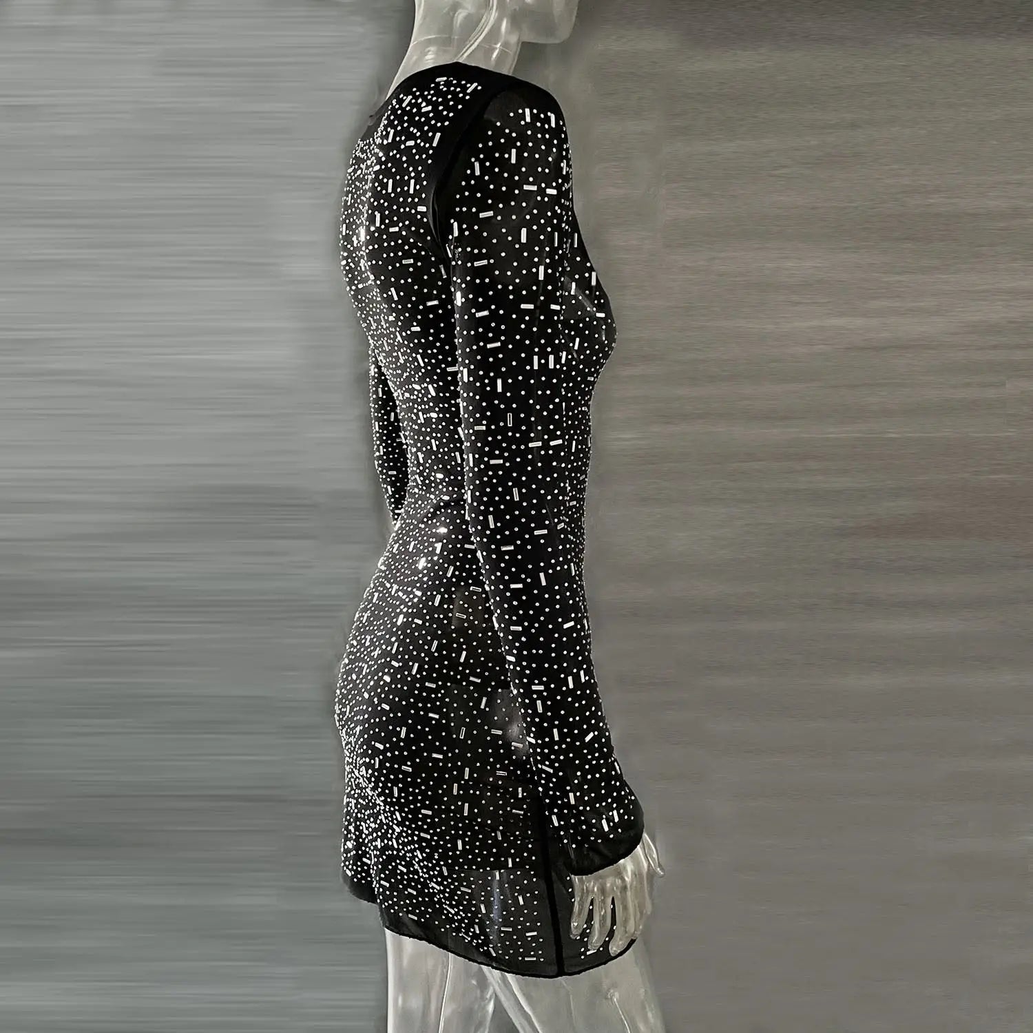 Long Sleeve Rhinestone Dress