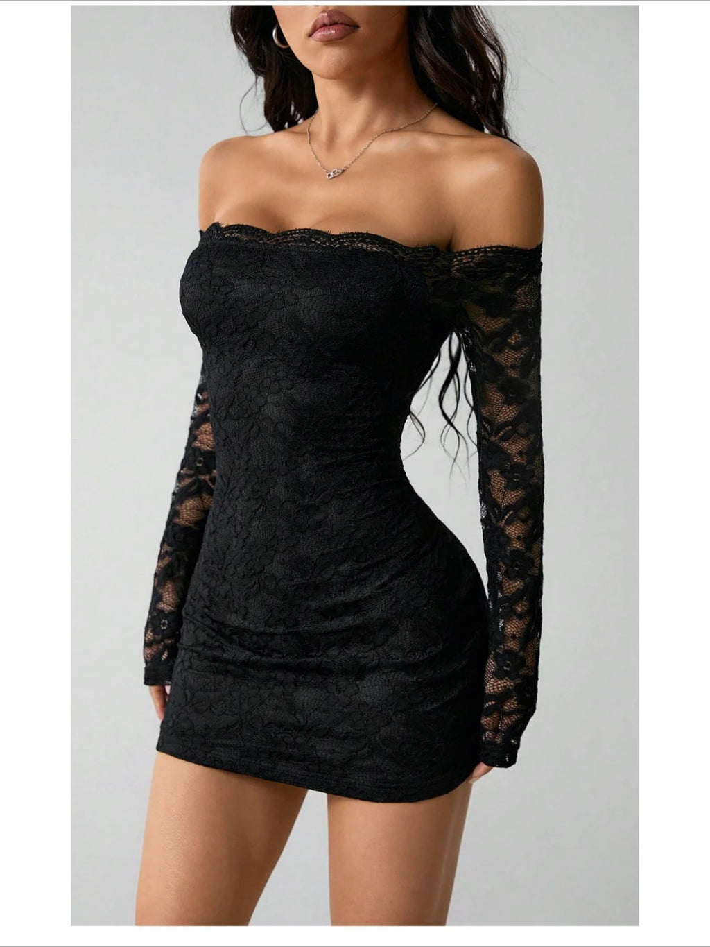 Elegant Off Shoulder Black Lace Dress
