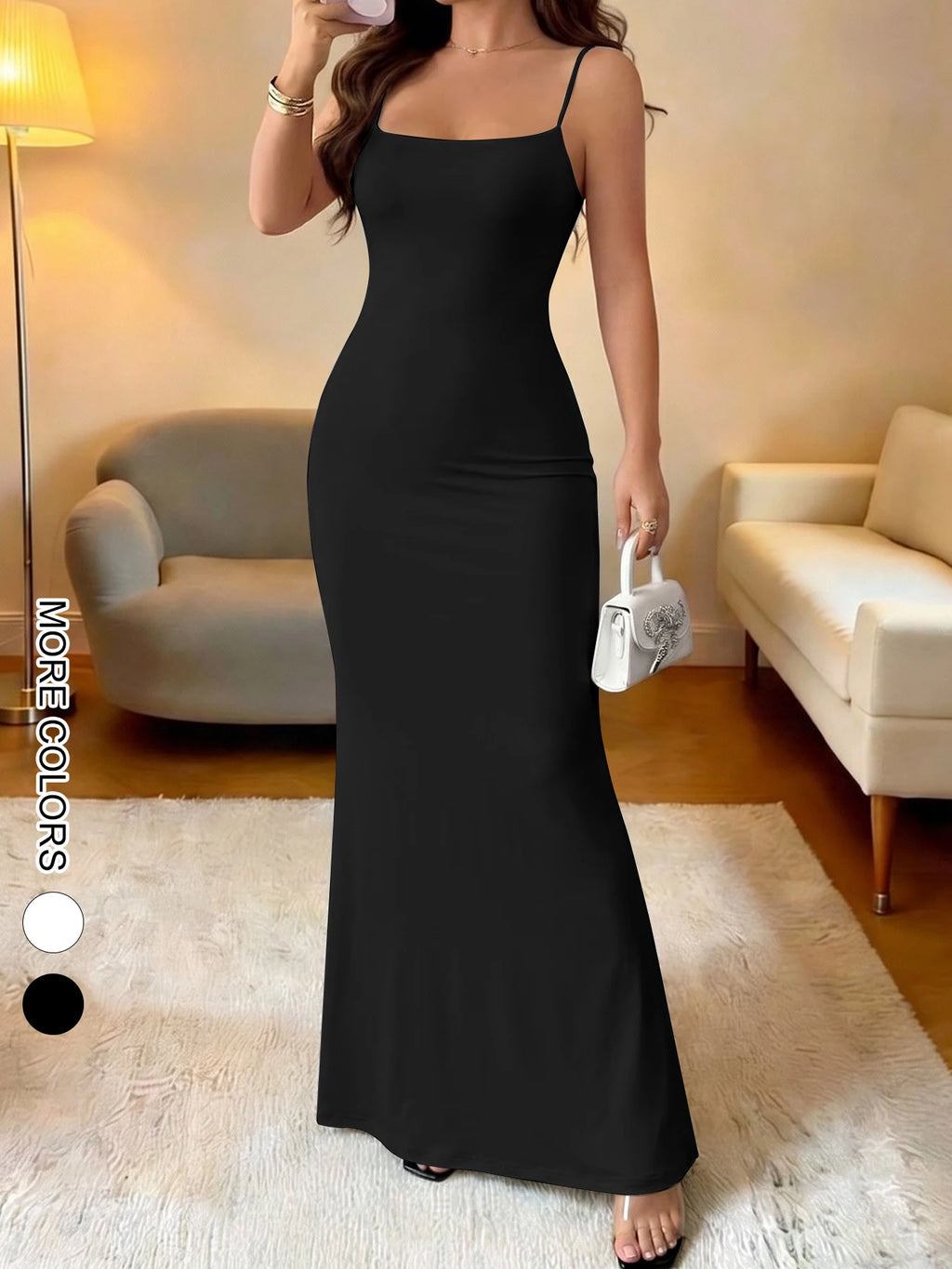 Long Solid Strap Dress Sexy