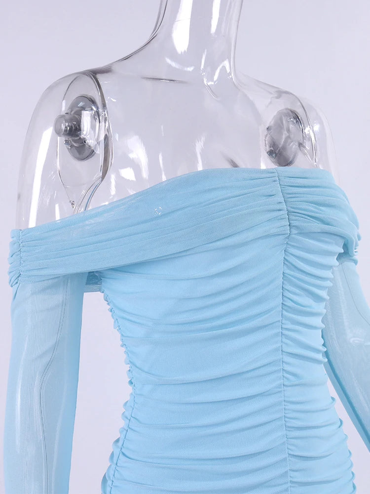 Sexy Off Shoulder Mesh Mini Dress