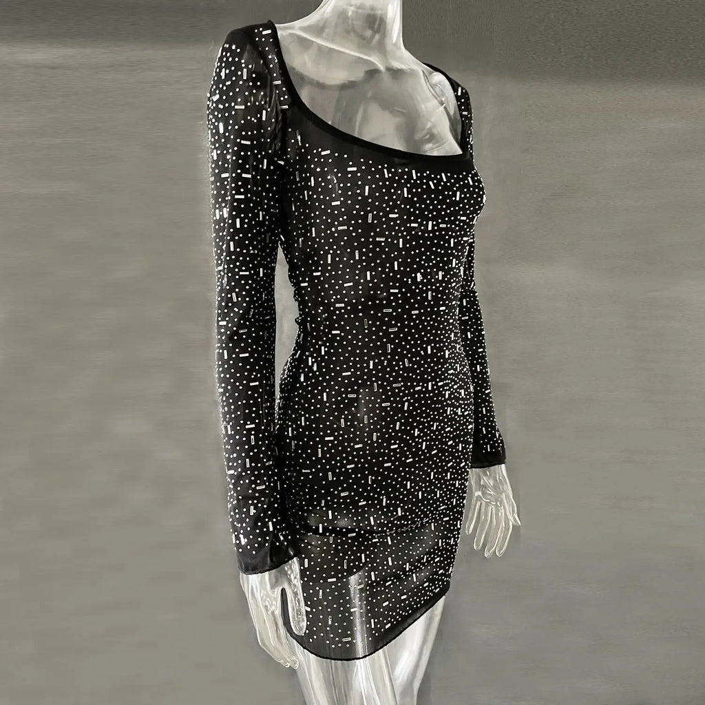 Long Sleeve Rhinestone Dress