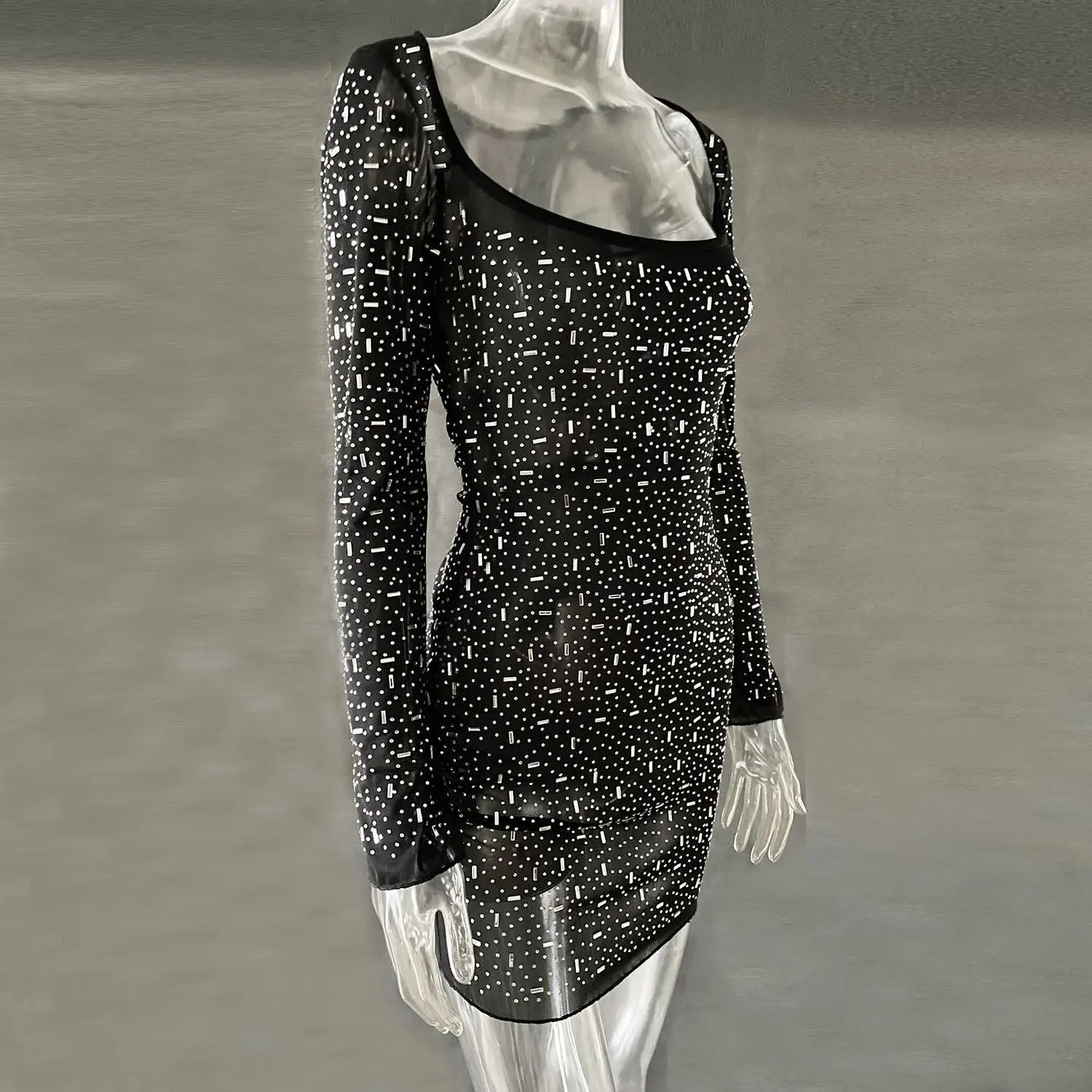 Long Sleeve Rhinestone Dress
