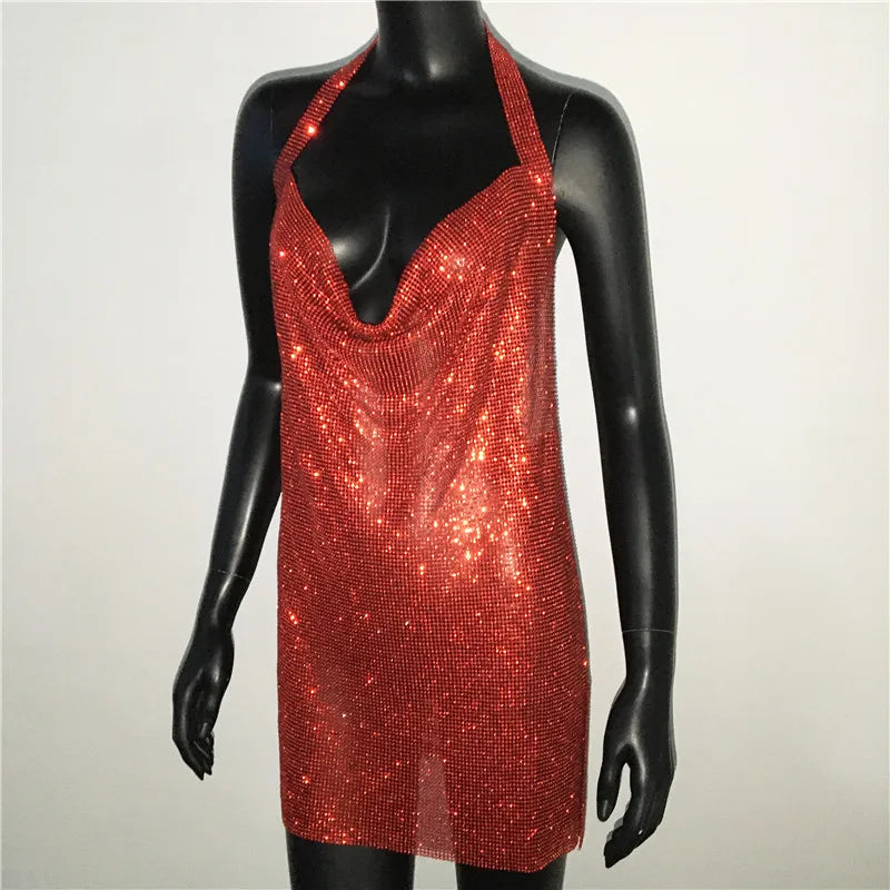 Exquisite Bling Rhinestone Backless Dress